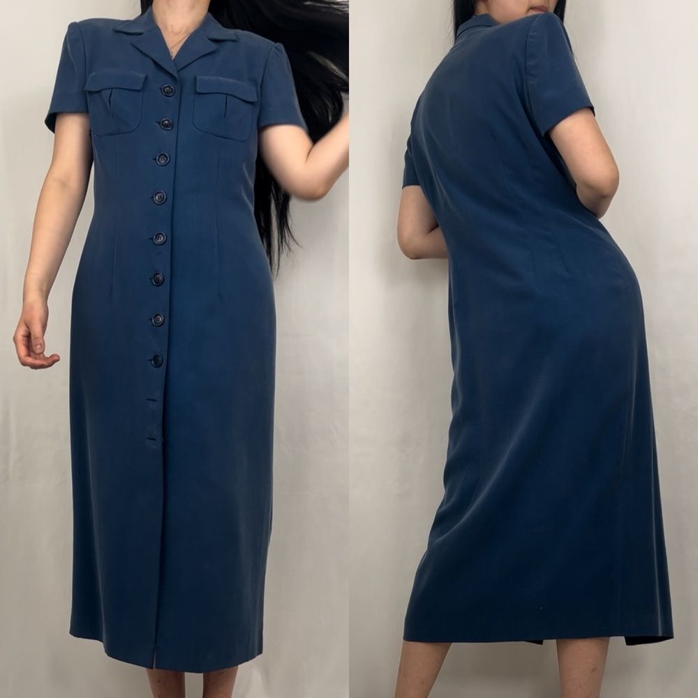 Vintage Cynthia Howie Blue Silk Shirt Dress